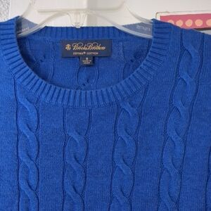 BROOKS BROTHERS Cable Knit Sweater Royal Blue Supima Cotton Crewneck Pullover